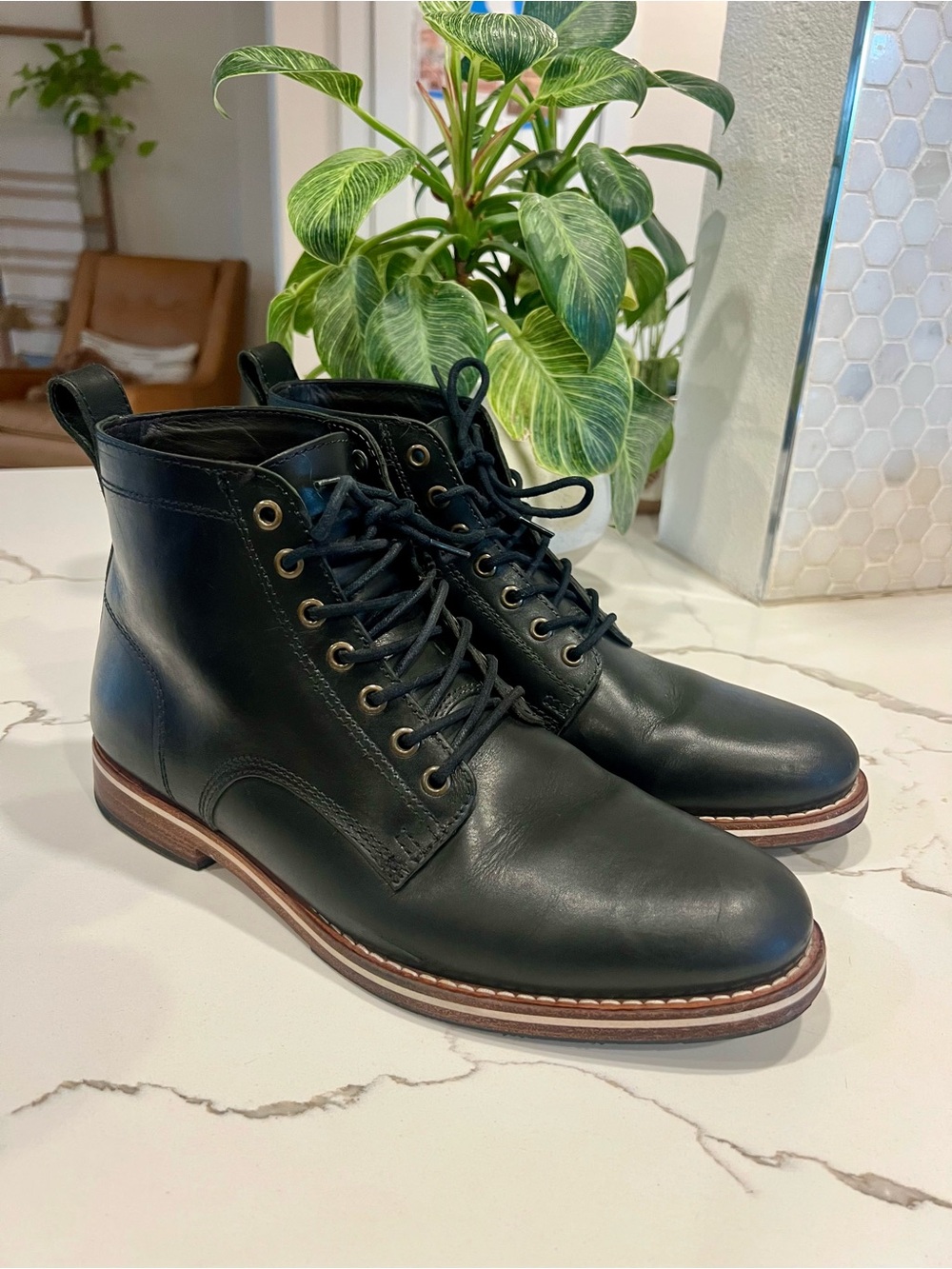 Helm The Zind Men's Black Leather Lace-Up Ankle Boots